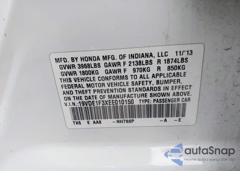 2014 Acura Ilx 2.0L from USA, damaged, VIN 19VDE1F3XEE010150